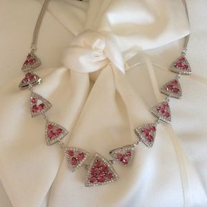 Sterling Silver Art Deco Style Garnet/ white CZ Necklace 19”